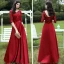 Affordable Satin Bridesmaid Dresses 2021 A-Line / Princess V-Neck 1/2 Sleeves Appliques Lace Sash Backless Floor-Length / Long Ruffle
