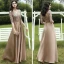Affordable Satin Bridesmaid Dresses 2021 A-Line / Princess V-Neck 1/2 Sleeves Appliques Lace Sash Backless Floor-Length / Long Ruffle
