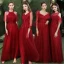 Affordable Burgundy Bridesmaid Dresses 2021 A-Line / Princess Backless Appliques Lace Sequins Floor-Length / Long Ruffle