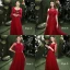 Affordable Burgundy Bridesmaid Dresses 2021 A-Line / Princess Backless Appliques Lace Sequins Floor-Length / Long Ruffle