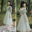 Abordable Vert Robe Demoiselle D'honneur 2021 Princesse Dos Nu Appliques En Dentelle Thé Longueur Volants