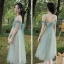 Abordable Vert Robe Demoiselle D'honneur 2021 Princesse Dos Nu Appliques En Dentelle Thé Longueur Volants