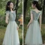 Abordable Vert Robe Demoiselle D'honneur 2021 Princesse Dos Nu Appliques En Dentelle Thé Longueur Volants