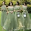 Modest / Simple Sage Green Bridesmaid Dresses 2021 A-Line / Princess Backless Floor-Length / Long Ruffle