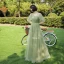Modest / Simple Sage Green Bridesmaid Dresses 2021 A-Line / Princess Backless Floor-Length / Long Ruffle