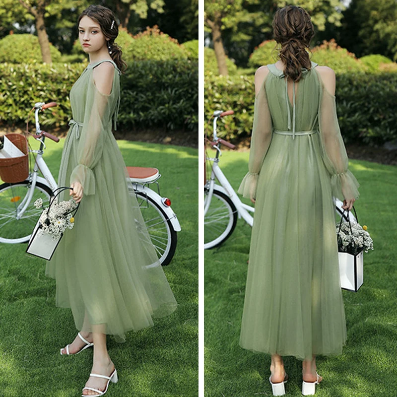 Modest Simple Sage Green Bridesmaid Dresses 2021 A Line Princess Backless  Floor Length Long Ruffle