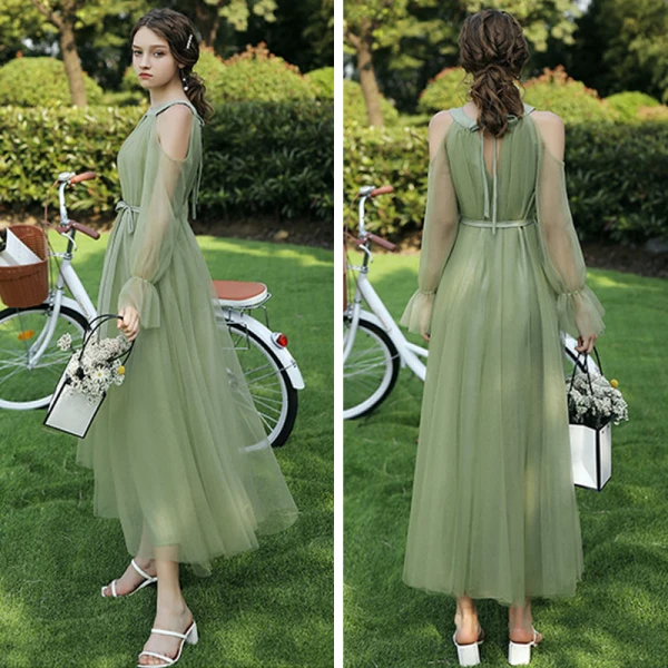 Modest / Simple Sage Green Bridesmaid Dresses 2021 A-Line / Princess Backless Floor-Length / Long Ruffle
