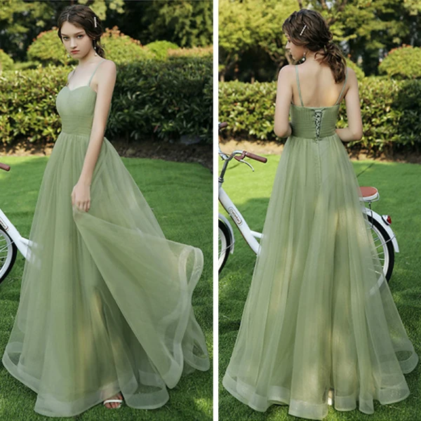 Modest / Simple Sage Green Bridesmaid Dresses 2021 A-Line / Princess Backless Floor-Length / Long Ruffle