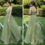 Modest / Simple Sage Green Bridesmaid Dresses 2021 A-Line / Princess Backless Floor-Length / Long Ruffle