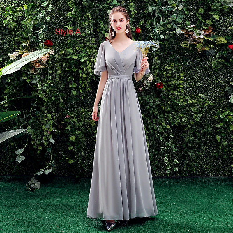 white christmas dresses Simple Straps A-Line Chiffon Mist Bridesmaid Dresses with Ruffles main image 1
