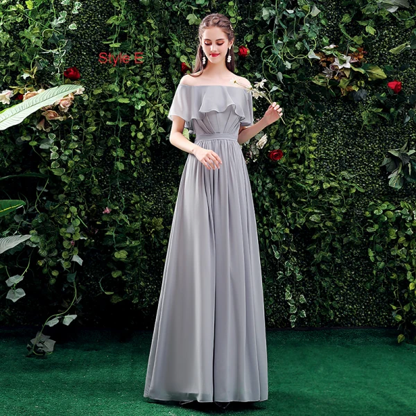 Modest Simple Grey Chiffon Bridesmaid Dresses 2021 A-Line Princess Short Sleeve Backless