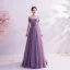 Chic / Belle Grape Robe De Bal 2021 Princesse De l'épaule Manches Courtes Perlage Train De Balayage Volants Dos Nu Robe De Ceremonie