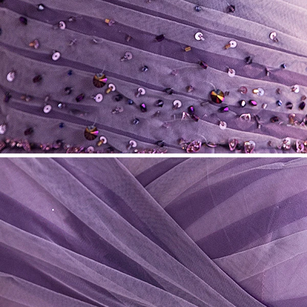 Chic / Belle Grape Robe De Bal 2021 Princesse De l'épaule Manches Courtes Perlage Train De Balayage Volants Dos Nu Robe De Ceremonie