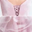 Atemberaubend Rosa Prinzessin Ballkleider 2021 Spaghettiträger Tiefer V-Ausschnitt Ärmellos Perle Schleife Stoffgürtel Rückenfreies Rüschen Hof-Schleppe Festliche Kleider