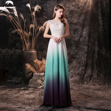 Fashion Multi Colors Chiffon See Through Dancing Prom Dresses 2021 A Line Princess Scoop Neck Sleeveless Appliques Lace Floor Length Long Ruffle Backless Formal Dresses