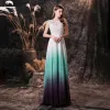 Fashion Multi-Colors Chiffon See-through Dancing Prom Dresses 2021 A-Line / Princess Scoop Neck Sleeveless Appliques Lace Floor-Length / Long Ruffle Backless Formal Dresses