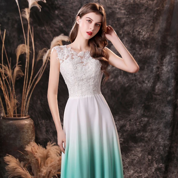Mode Multi-Couleurs Chiffon Transparentes Dansant Robe De Bal 2021 Princesse Encolure Dégagée Sans Manches Appliques En Dentelle Longue Volants Dos Nu Robe De Ceremonie