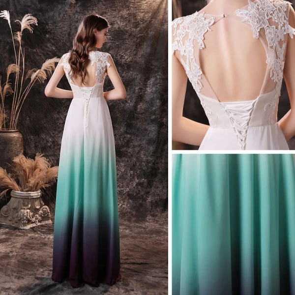 Mode Multi-Couleurs Chiffon Transparentes Dansant Robe De Bal 2021 Princesse Encolure Dégagée Sans Manches Appliques En Dentelle Longue Volants Dos Nu Robe De Ceremonie