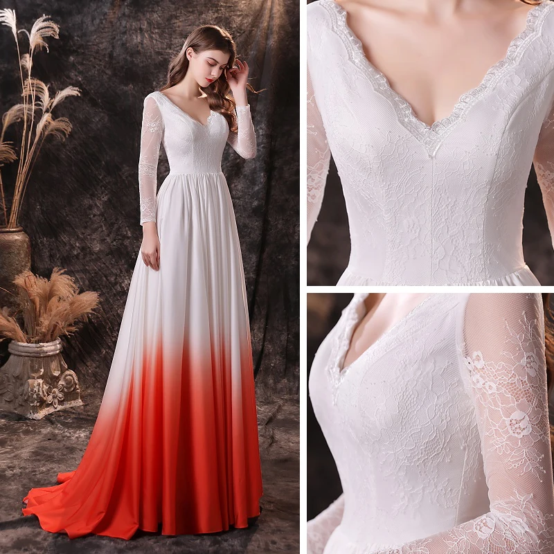 green emerald velvet dress Trumpet Wedding Dress,Red Lace Appliques Over White Tulle Bridal Gown,WD01056, US14 / Champagne
