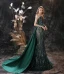 Scintillantes Vert Foncé Satin Tapis rouge Robe De Soirée 2021 Trompette / Sirène Une épaule Manches Longues Ceinture Paillettes Tribunal Train Volants Dos Nu Robe De Ceremonie