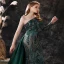 Scintillantes Vert Foncé Satin Tapis rouge Robe De Soirée 2021 Trompette / Sirène Une épaule Manches Longues Ceinture Paillettes Tribunal Train Volants Dos Nu Robe De Ceremonie