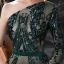 Scintillantes Vert Foncé Satin Tapis rouge Robe De Soirée 2021 Trompette / Sirène Une épaule Manches Longues Ceinture Paillettes Tribunal Train Volants Dos Nu Robe De Ceremonie