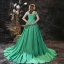 Mode Vert Satin Robe De Bal 2021 Princesse Bretelles Spaghetti Sans Manches Fleur Appliques En Dentelle Fendue devant Tribunal Train Dos Nu Robe De Ceremonie