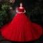 Vintage / Originale Rouge La Mariée Robe De Mariée 2021 Robe Boule Encolure Carrée Gonflée Manches Courtes Dos Nu Appliques En Dentelle Perlage Paillettes Cathedral Train Volants
