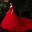 Vintage / Originale Rouge La Mariée Robe De Mariée 2021 Robe Boule Encolure Carrée Gonflée Manches Courtes Dos Nu Appliques En Dentelle Perlage Paillettes Cathedral Train Volants