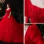 Vintage / Originale Rouge La Mariée Robe De Mariée 2021 Robe Boule Encolure Carrée Gonflée Manches Courtes Dos Nu Appliques En Dentelle Perlage Paillettes Cathedral Train Volants
