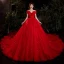 Charming Red Bridal Wedding Dresses 2021 Ball Gown Off-The-Shoulder Short Sleeve Backless Beading Glitter Tulle Cathedral Train Ruffle
