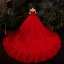 Charming Red Bridal Wedding Dresses 2021 Ball Gown Off-The-Shoulder Short Sleeve Backless Beading Glitter Tulle Cathedral Train Ruffle