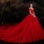 Charming Red Bridal Wedding Dresses 2021 Ball Gown Off-The-Shoulder Short Sleeve Backless Beading Glitter Tulle Cathedral Train Ruffle
