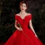 Charming Red Bridal Wedding Dresses 2021 Ball Gown Off-The-Shoulder Short Sleeve Backless Beading Glitter Tulle Cathedral Train Ruffle