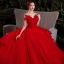 Charming Red Bridal Wedding Dresses 2021 Ball Gown Off-The-Shoulder Short Sleeve Backless Beading Glitter Tulle Cathedral Train Ruffle