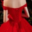 Charming Red Bridal Wedding Dresses 2021 Ball Gown Off-The-Shoulder Short Sleeve Backless Beading Glitter Tulle Cathedral Train Ruffle