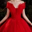 Charming Red Bridal Wedding Dresses 2021 Ball Gown Off-The-Shoulder Short Sleeve Backless Beading Glitter Tulle Cathedral Train Ruffle