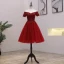 Fashion Burgundy Party Dresses 2021 A-Line / Princess Off-The-Shoulder Short Sleeve Beading Knee-Length Ruffle Backless Formal Dresses