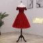 Fashion Burgundy Party Dresses 2021 A-Line / Princess Off-The-Shoulder Short Sleeve Beading Knee-Length Ruffle Backless Formal Dresses