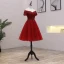 Fashion Burgundy Party Dresses 2021 A-Line / Princess Off-The-Shoulder Short Sleeve Beading Knee-Length Ruffle Backless Formal Dresses