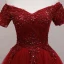 Fashion Burgundy Party Dresses 2021 A-Line / Princess Off-The-Shoulder Short Sleeve Beading Knee-Length Ruffle Backless Formal Dresses