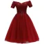 Fashion Burgundy Party Dresses 2021 A-Line / Princess Off-The-Shoulder Short Sleeve Beading Knee-Length Ruffle Backless Formal Dresses