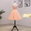 Abordable Orange Robe De Fete 2021 Princesse Encolure Dégagée Sans Manches Appliques En Dentelle Perlage Perle Courte Volants Dos Nu Robe De Ceremonie