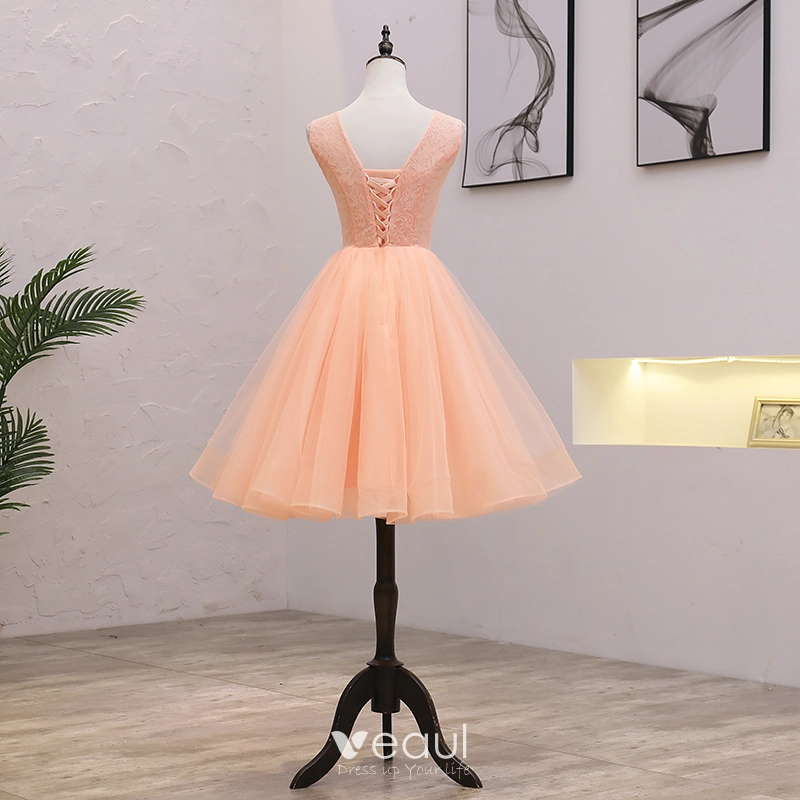 Veaul Affordable Orange Party Dresses 2021 A Line Princess Scoop Neck Sleeveless Appliques