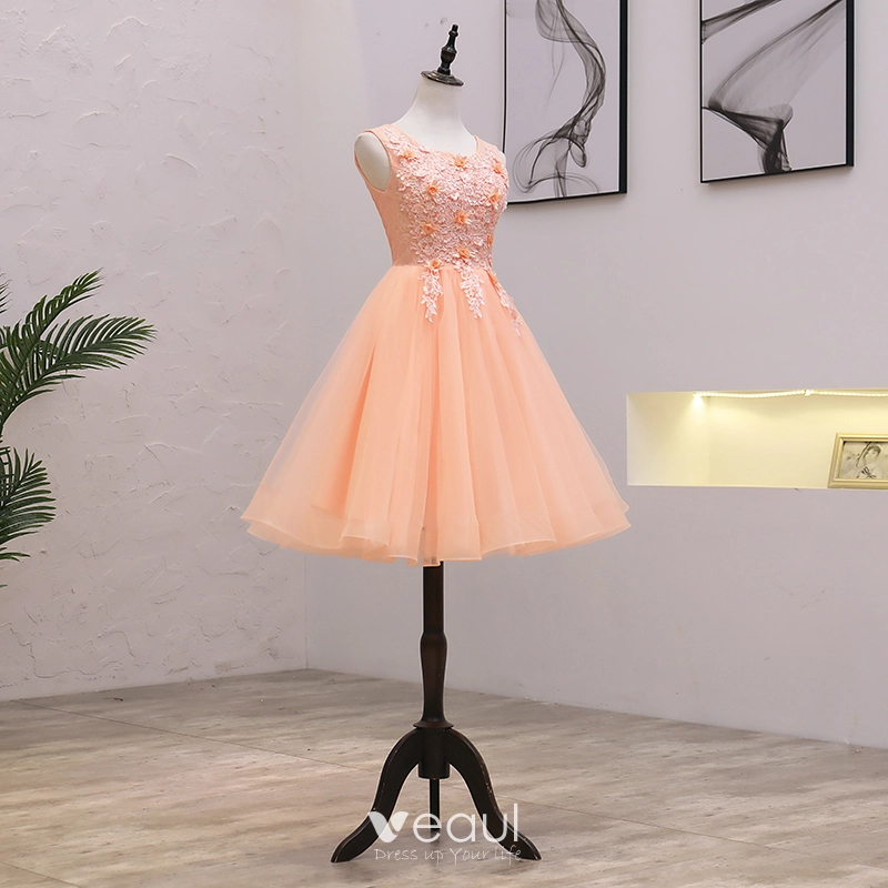 Affordable Orange Party Dresses 2021 A Line Princess Scoop Neck