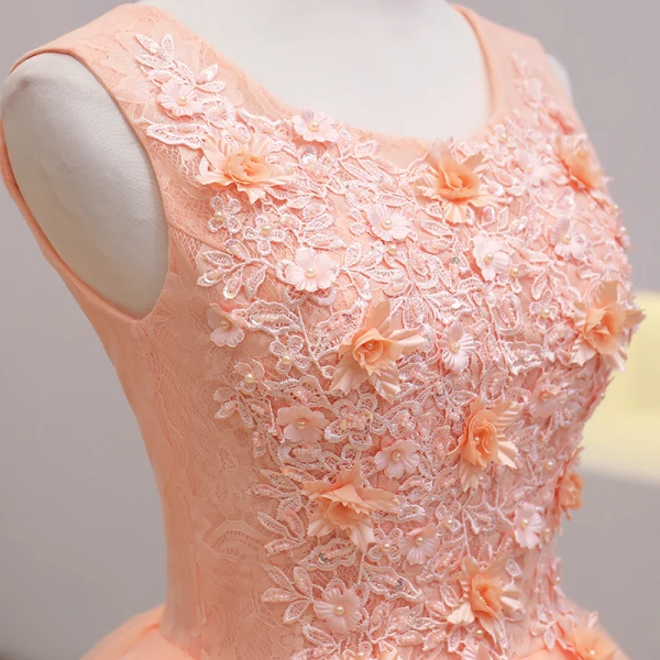 Abordable Orange Robe De Fete 2021 Princesse Encolure Dégagée Sans Manches Appliques En Dentelle Perlage Perle Courte Volants Dos Nu Robe De Ceremonie
