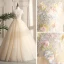 Elegant Champagne Dancing Prom Dresses 2021 Ball Gown Off-The-Shoulder Short Sleeve Appliques Lace Beading Sequins Floor-Length / Long Ruffle Backless Formal Dresses