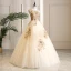 Elegant Champagne Dancing Prom Dresses 2021 Ball Gown Scoop Neck Sleeveless Appliques Lace Beading Pearl Rhinestone Floor-Length / Long Ruffle Backless Formal Dresses