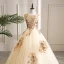 Elegant Champagne Dancing Prom Dresses 2021 Ball Gown Scoop Neck Sleeveless Appliques Lace Beading Pearl Rhinestone Floor-Length / Long Ruffle Backless Formal Dresses