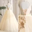 Elegant Champagne Dancing Prom Dresses 2021 Ball Gown Scoop Neck Sleeveless Appliques Lace Beading Pearl Rhinestone Floor-Length / Long Ruffle Backless Formal Dresses